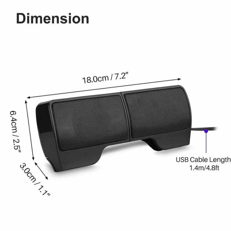 Coluna Estéreo USB Mini com Clipe para Notebook, Portátil, PC, Desktop, Tablet, Mini com Clipe
