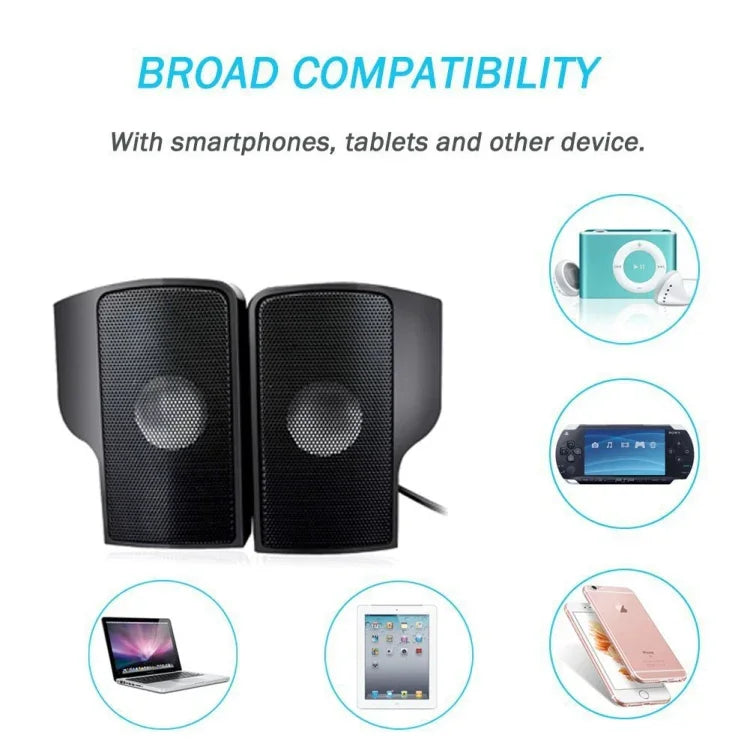 Coluna Estéreo USB Mini com Clipe para Notebook, Portátil, PC, Desktop, Tablet, Mini com Clipe