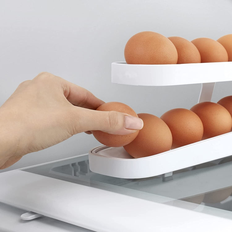 Caixa Automática de Armazenamento de Ovos para Frigorífico, Dispensador de Ovos em Plástico com Rolamento, Recipiente para Ovos, 2 Camadas