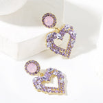 Brincos de Agulha de Prata com Amor, Brincos Simples, E2109-12 Diamante Roxo, E2109-13 Diamante Branco, E2112-9 Amor Assimétrico Dourado, E2112-10 Amor Assimétrico Branco K