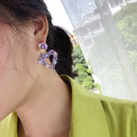 Brincos de Agulha de Prata com Amor, Brincos Simples, E2109-12 Diamante Roxo, E2109-13 Diamante Branco, E2112-9 Amor Assimétrico Dourado, E2112-10 Amor Assimétrico Branco K