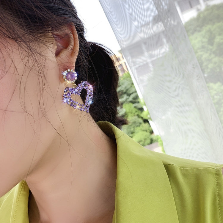 Brincos de Agulha de Prata com Amor, Brincos Simples, E2109-12 Diamante Roxo, E2109-13 Diamante Branco, E2112-9 Amor Assimétrico Dourado, E2112-10 Amor Assimétrico Branco K