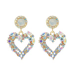 Brincos de Agulha de Prata com Amor, Brincos Simples, E2109-12 Diamante Roxo, E2109-13 Diamante Branco, E2112-9 Amor Assimétrico Dourado, E2112-10 Amor Assimétrico Branco K