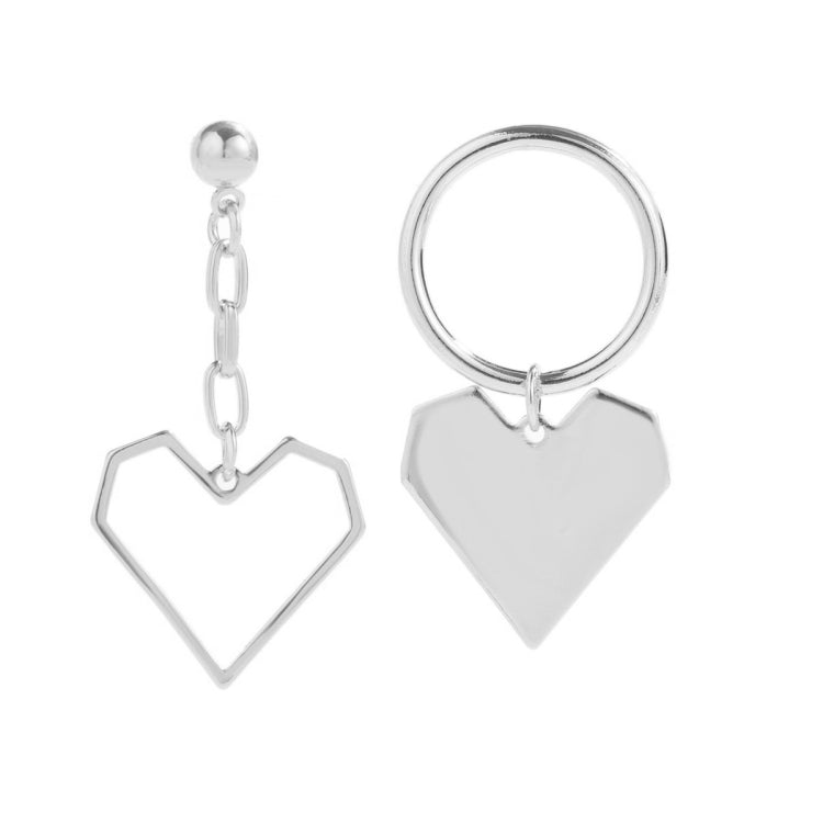 Brincos de Agulha de Prata com Amor, Brincos Simples, E2109-12 Diamante Roxo, E2109-13 Diamante Branco, E2112-9 Amor Assimétrico Dourado, E2112-10 Amor Assimétrico Branco K