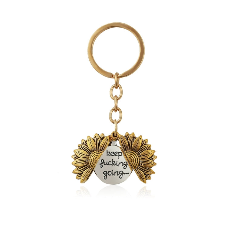 Pendente de acessórios em liga com forma de girassol, abertura dupla com gravação, N2003-27 Porta-chaves dourado antigo, N2003-28 Porta-chaves dourado antigo, N2003-22 Colar dourado antigo, N2003-23 Colar prateado antigo