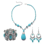 Natural Turquoise Accessories Ladies Jewelry, N2206-6 2pcs/set Rectangular Necklace, 2pcs/set Necklace + Earrings, 3pcs/set Necklace + Bracelet + Earrings