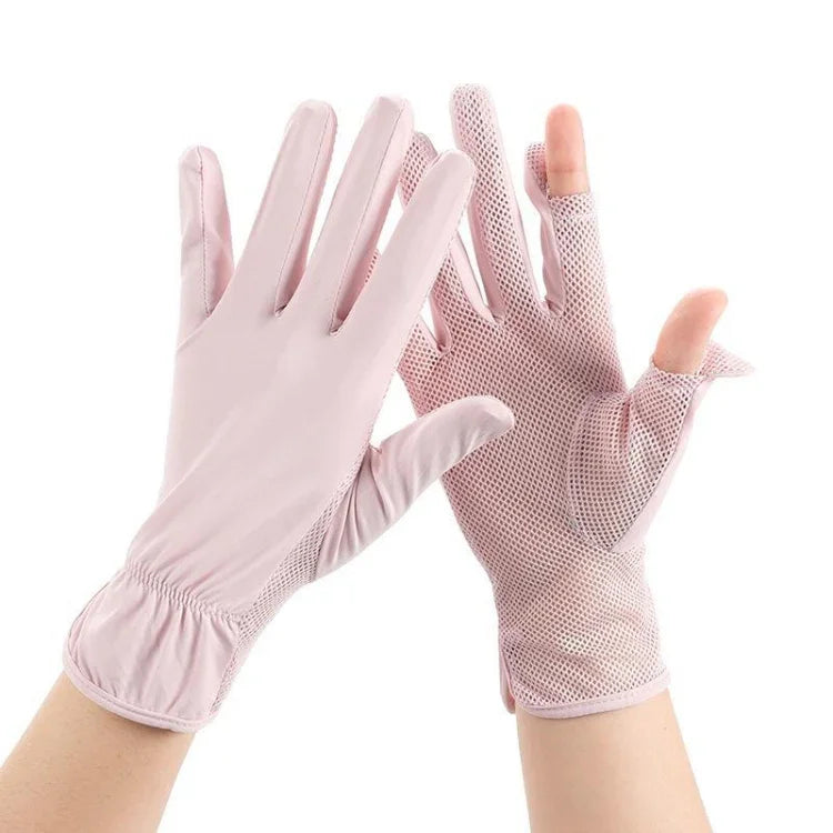 1 Par de Luvas de Seda Gelada para Pesca, Respiráveis, Finas, Anti-ultravioleta, de Verão, Tamanho Único