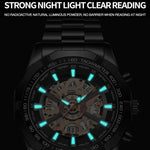 Relógio de Quartzo Luminoso Mecânico Oco à Prova de Água 30m BINBOND S033, Aço Preto-Preto-Dourado, Aço Preto-Preto-Rosa Dourado, Dourado Completo-Preto-Dourado, Aço Azul-Azul