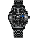 Relógio Masculino BINBOND B3591 30m à Prova de Água com Calendário Luminoso, Aço Preto-Preto, Couro Preto-Branco-Preto, Couro Castanho-Branco-Branco