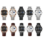 Relógio Masculino BINBOND B3591 30m à Prova de Água com Calendário Luminoso, Aço Preto-Preto, Couro Preto-Branco-Preto, Couro Castanho-Branco-Branco