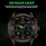 Relógio Masculino BINBOND B3591 30m à Prova de Água com Calendário Luminoso, Aço Preto-Preto, Couro Preto-Branco-Preto, Couro Castanho-Branco-Branco