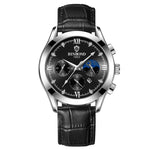 Relógio Masculino BINBOND B3591 30m à Prova de Água com Calendário Luminoso, Aço Preto-Preto, Couro Preto-Branco-Preto, Couro Castanho-Branco-Branco