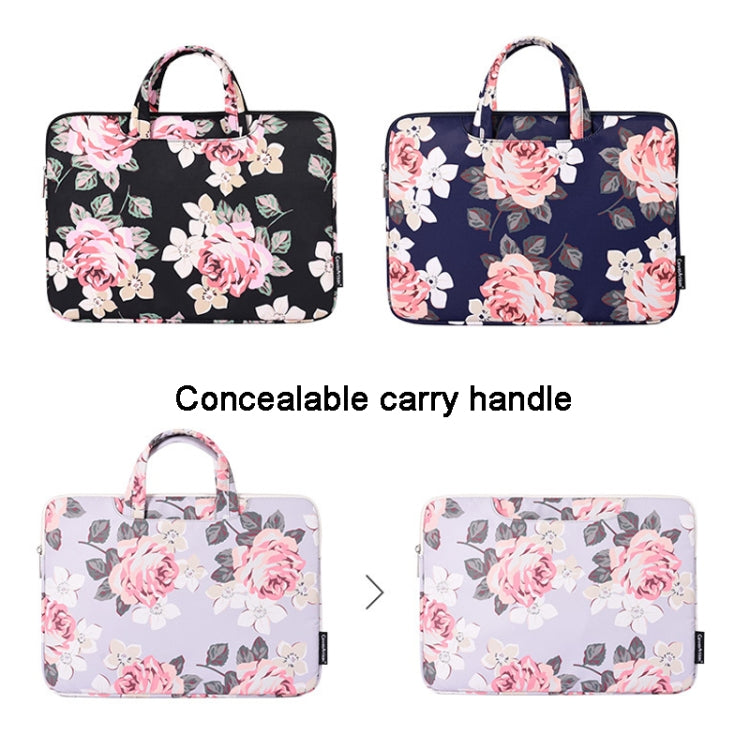 Mala para Portátil H40-B01 com Padrão de Rosa Branca, Bolsa Forrada para Computador com Alça, 12 Polegadas, 13 Polegadas, 14 Polegadas, 15 Polegadas