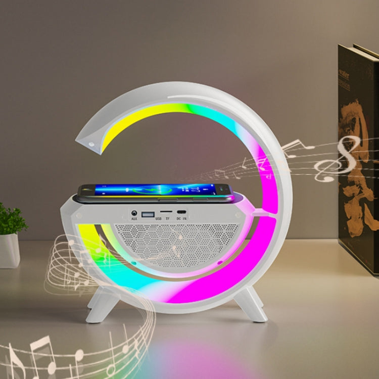 Coluna Bluetooth com Luz Ambiente e Carregamento Sem Fios Inteligente, DH001 (Branco)