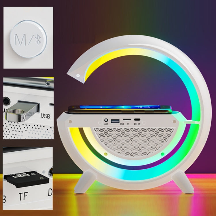 Coluna Bluetooth com Luz Ambiente e Carregamento Sem Fios Inteligente, DH001 (Branco)