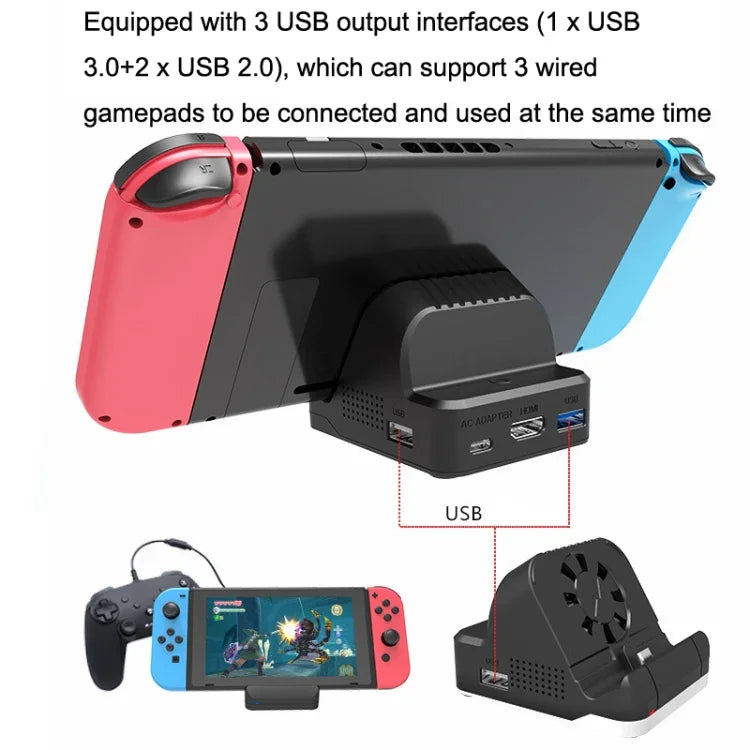 Para Nintendo Switch / Switch OLED SW300 Conversor de Vídeo HDMI com Ventoinha de Arrefecimento Base Carregadora, Base Carregadora com Ventoinha de Arrefecimento