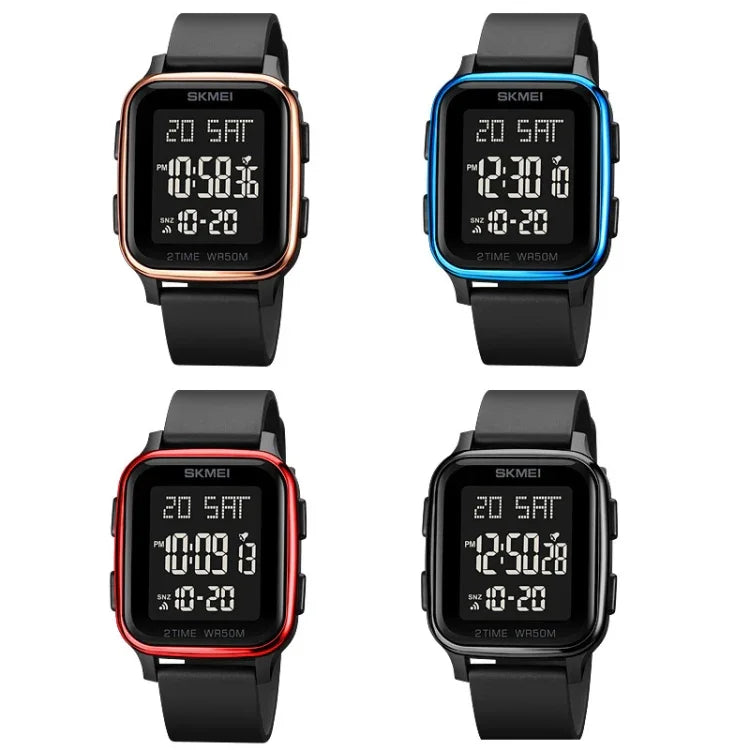 Relógio Digital Quadrado à Prova de Água SKMEI 1858 com Dupla Exibição LED Luminoso, 1858 Vermelho, 1858 Azul, 1858 Preto, 1858 Ouro Rosa