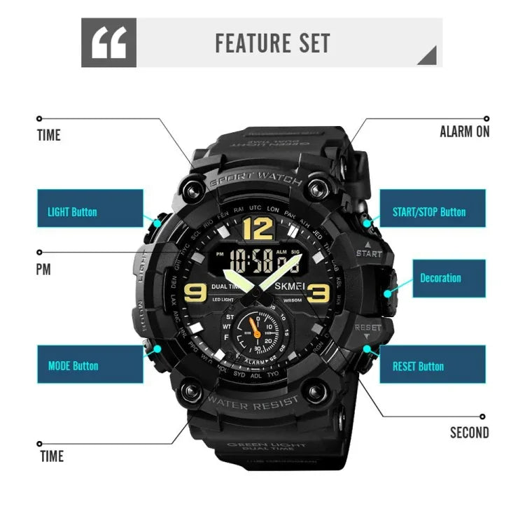 Relógio Masculino SKMEI 1637 Desportivo com Mostrador Grande, Digital, Exterior, Plástico Amortecedor, Preto, Verde Exército, Camuflado Azul, Camuflado Verde Exército, Cinzento Preto