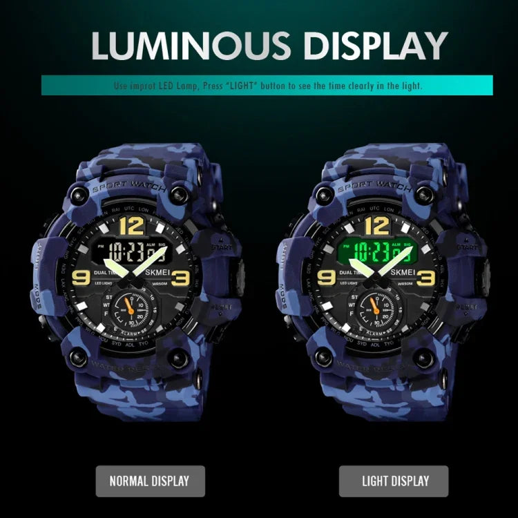 Relógio Masculino SKMEI 1637 Desportivo com Mostrador Grande, Digital, Exterior, Plástico Amortecedor, Preto, Verde Exército, Camuflado Azul, Camuflado Verde Exército, Cinzento Preto