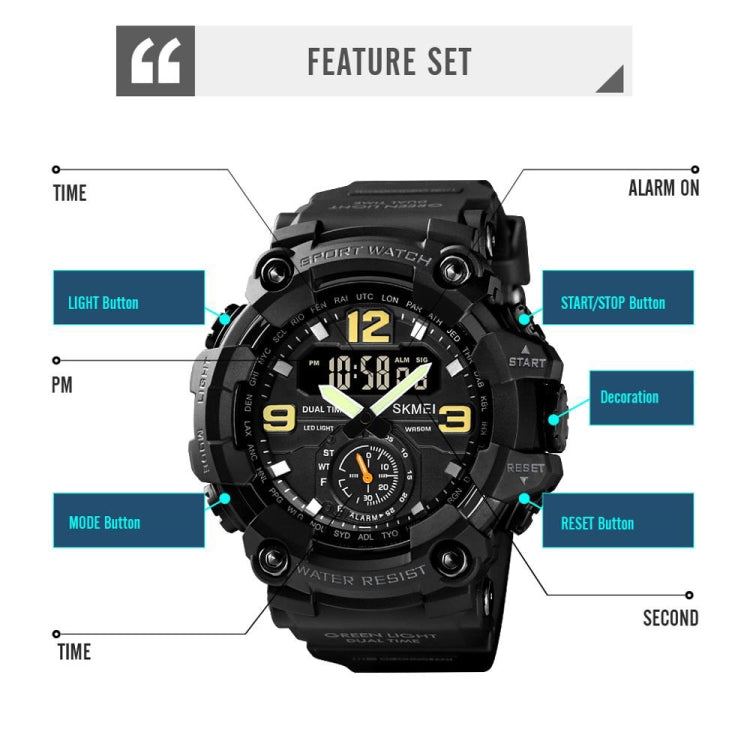 Relógio Masculino SKMEI 1637 Desportivo com Mostrador Grande, Digital, Exterior, Plástico Amortecedor, Preto, Verde Exército, Camuflado Azul, Camuflado Verde Exército, Cinzento Preto
