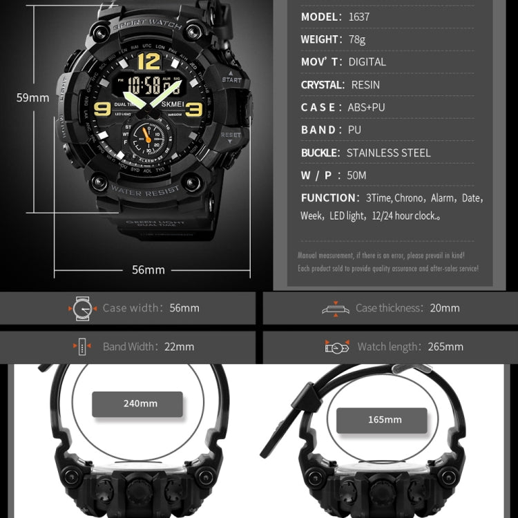 Relógio Masculino SKMEI 1637 Desportivo com Mostrador Grande, Digital, Exterior, Plástico Amortecedor, Preto, Verde Exército, Camuflado Azul, Camuflado Verde Exército, Cinzento Preto