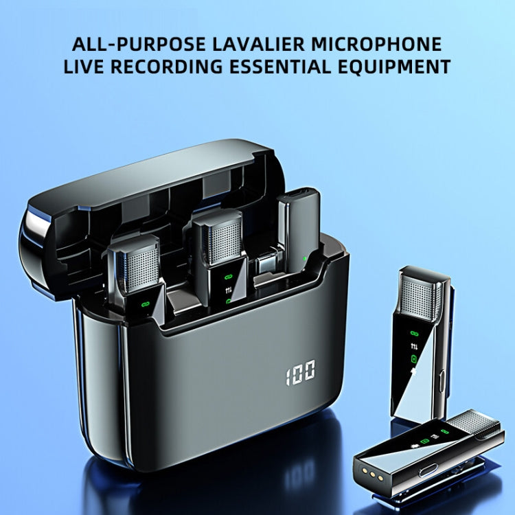 Microfone Lavalier Digital Sem Fios com Compartimento de Carregamento, Especificações:, S16-S Um para Dois Preto Interface USB-C/Type-C, S16-S Um para Dois Preto Interface de 8 Pinos