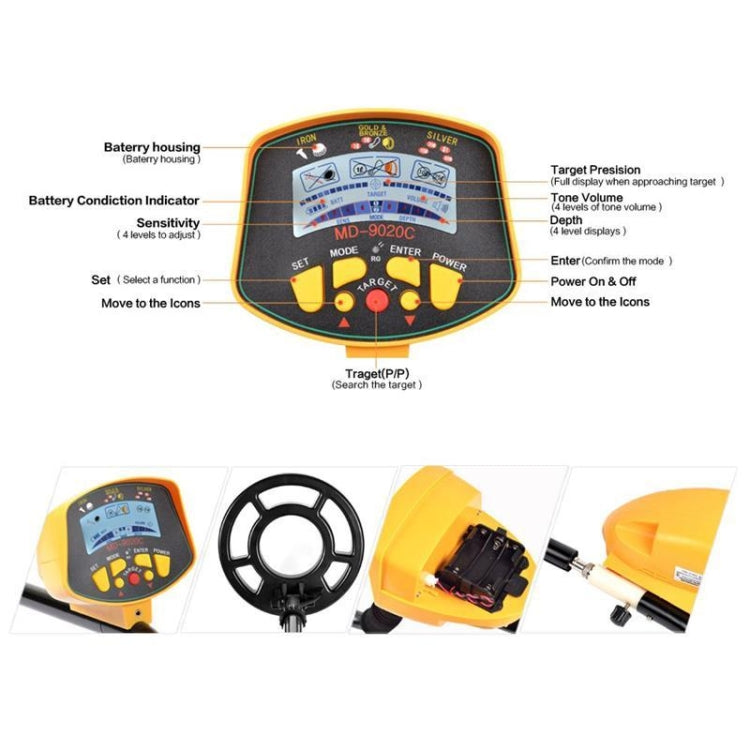 Detector de Metais com Ecrã LCD de Alta Sensibilidade MD9020C, MD9020C
