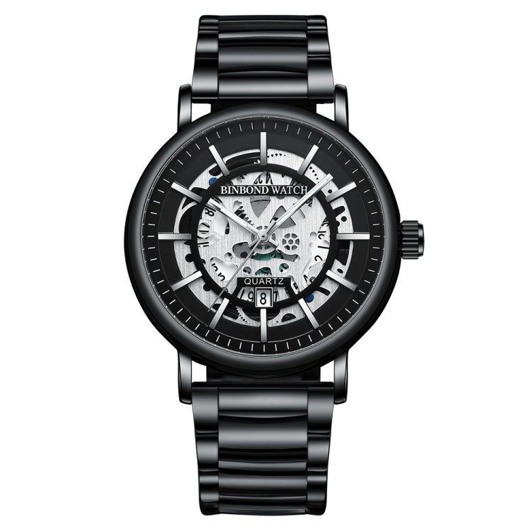 Relógio de quartzo impermeável multifuncional BINBOND B7872 com mostrador oco luminoso, aço preto-preto-branco, aço branco-preto-branco, dourado total-preto-dourado, couro preto-preto-preto, couro preto-branco-preto, couro preto-dourado total-preto