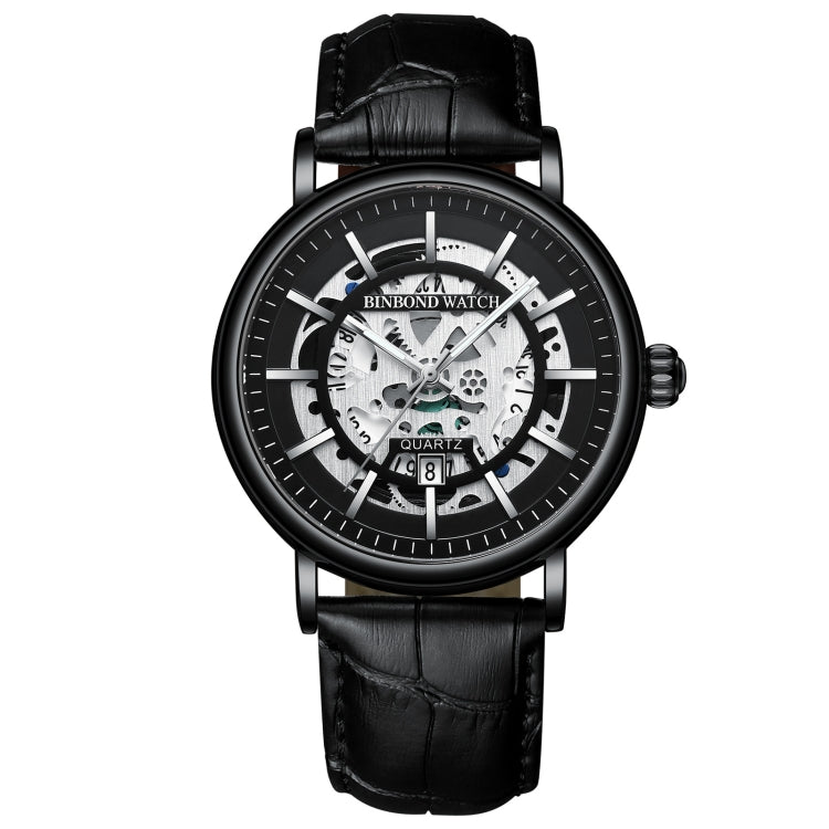 Relógio de quartzo impermeável multifuncional BINBOND B7872 com mostrador oco luminoso, aço preto-preto-branco, aço branco-preto-branco, dourado total-preto-dourado, couro preto-preto-preto, couro preto-branco-preto, couro preto-dourado total-preto