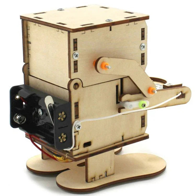 Brinquedo educativo de ciência DIY para crianças, robô a comer moedas, kit de experimento científico e artesanato em madeira, Robô a comer moedas