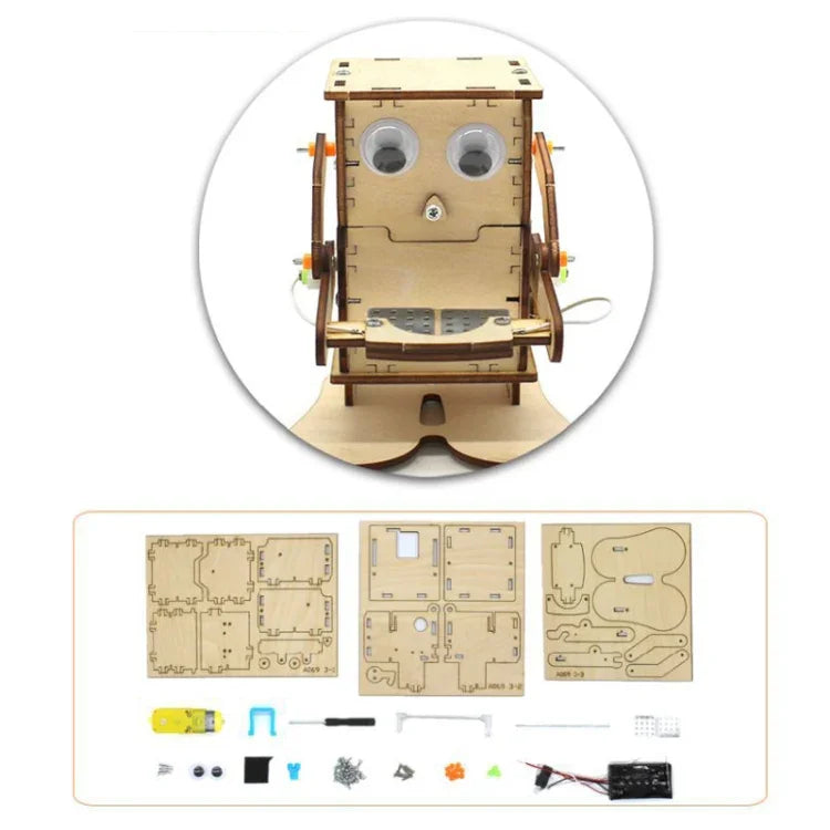 Brinquedo educativo de ciência DIY para crianças, robô a comer moedas, kit de experimento científico e artesanato em madeira, Robô a comer moedas