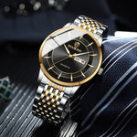 Relógio de quartzo luminoso impermeável BINBOND B2077 30M com fecho borboleta e bracelete de aço para homem