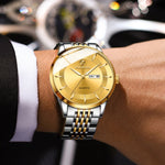 Relógio de quartzo luminoso impermeável BINBOND B2077 30M com fecho borboleta e bracelete de aço para homem