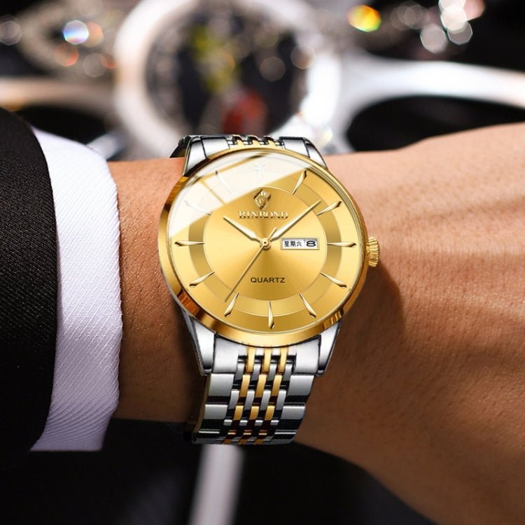 Relógio de quartzo luminoso impermeável BINBOND B2077 30M com fecho borboleta e bracelete de aço para homem
