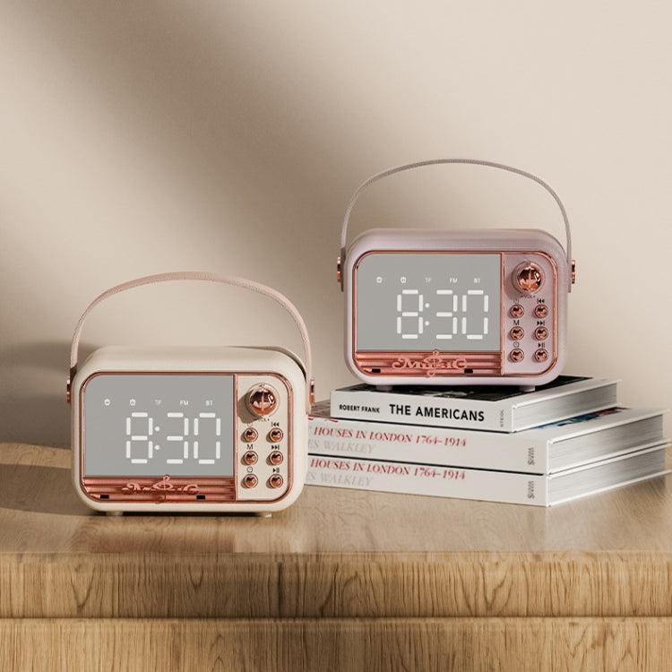 Coluna Bluetooth Retro de Mesa com Relógio Despertador Portátil de Mão S11, S11 (Bege), S11 (Rosa)