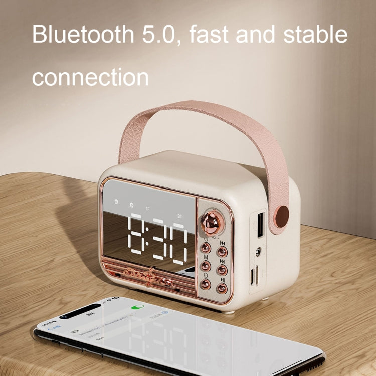 Coluna Bluetooth Retro de Mesa com Relógio Despertador Portátil de Mão S11, S11 (Bege), S11 (Rosa)