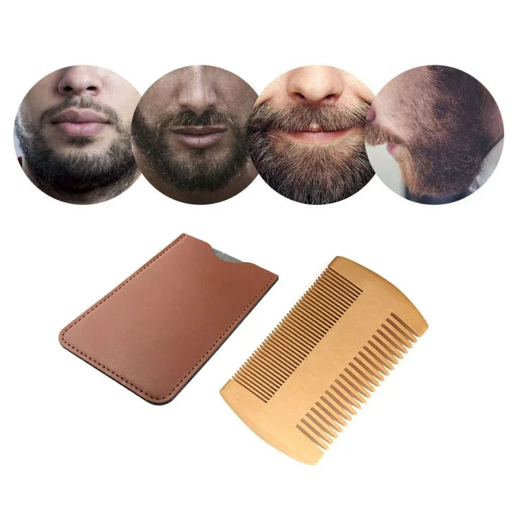 Pente de Barba de Madeira TW-BC90, Pente Dupla Face para Modelar Barba com Estojo em Pele PU, Madeira