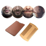 Pente de Barba de Madeira TW-BC90, Pente Dupla Face para Modelar Barba com Estojo em Pele PU, Madeira