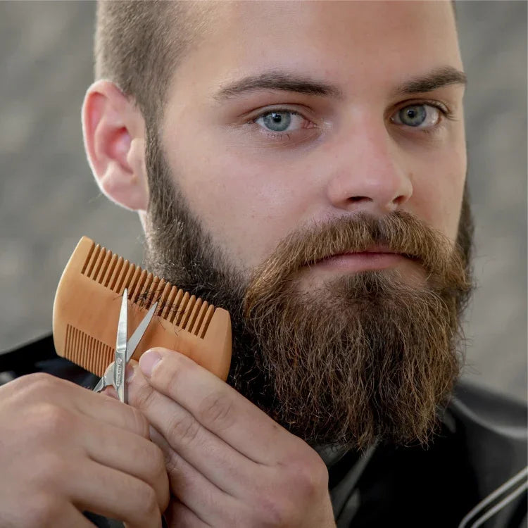 Pente de Barba de Madeira TW-BC90, Pente Dupla Face para Modelar Barba com Estojo em Pele PU, Madeira
