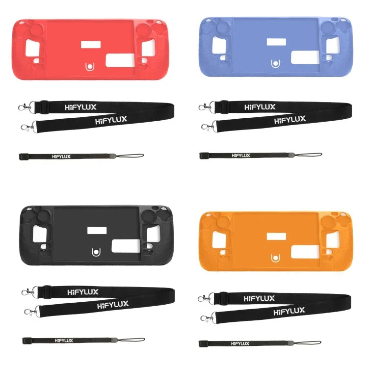 Capa de Silicone para Consola de Jogos Steam Deck Hifylux ST-PF14, Anti-riscos, Antiderrapante, com Cordão, Capa de Silicone Azul, Capa de Silicone Vermelha