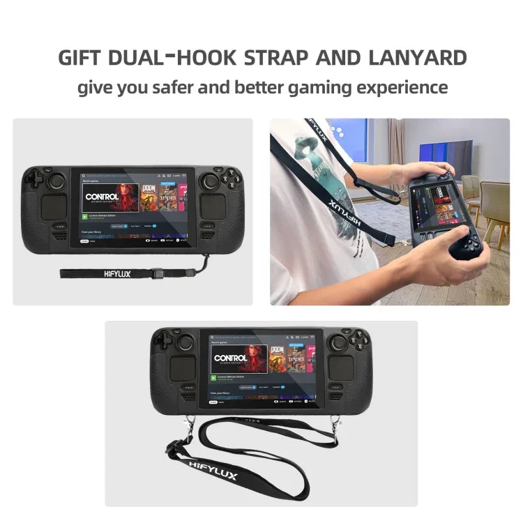 Capa de Silicone para Consola de Jogos Steam Deck Hifylux ST-PF14, Anti-riscos, Antiderrapante, com Cordão, Capa de Silicone Azul, Capa de Silicone Vermelha