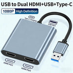 Conversor de Alta Definição USB 3.0 para Duplo HDMI, USB, USB-C / Tipo-C Extensor de Ecrã 4K USB, USB 3.0 para Duplo HDMI