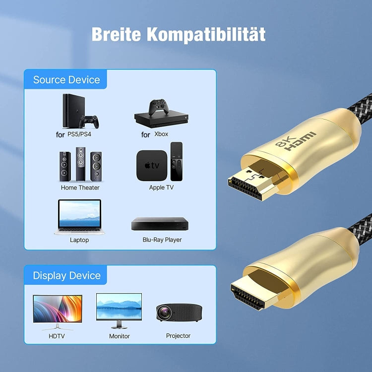 Cabo HDMI Versão 2.1 8K 60Hz para PS4, Projetor, Portátil, Set-Top Box, HD803 1m, HD803 1,5m, HD803 2m, HD803 3m, HD803 5m, HD803 10m, HD803 15m