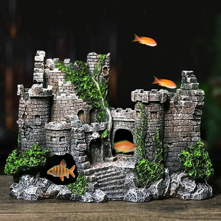 Decoração de Resina de Castelo Antigo para Aquário, Construção de Caverna para Aquário, Castelo Antigo
