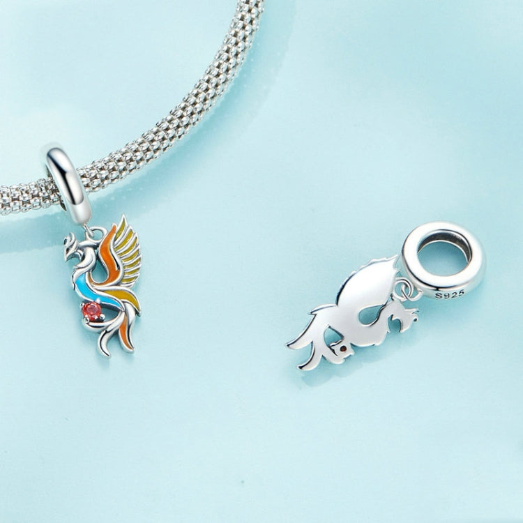 Pulseira de Contas Fénix em Prata Esterlina S925 com Pendente de Pássaro da Longevidade em Zircónia, SCC2444