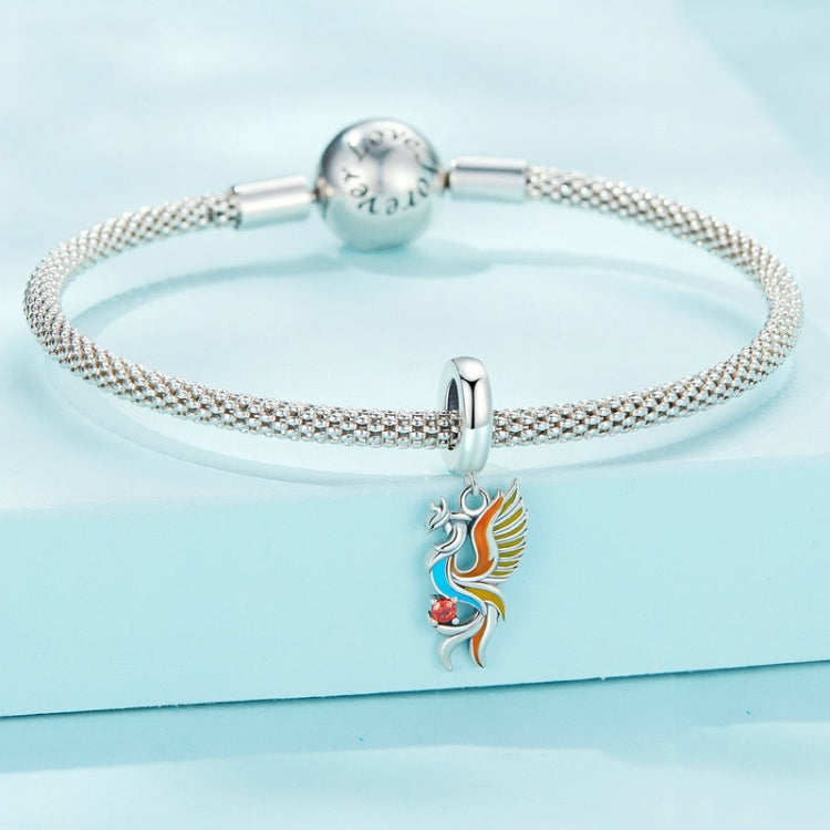 Pulseira de Contas Fénix em Prata Esterlina S925 com Pendente de Pássaro da Longevidade em Zircónia, SCC2444
