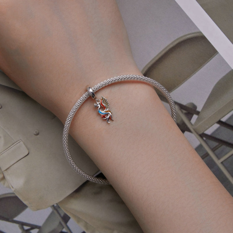 Pulseira de Contas Fénix em Prata Esterlina S925 com Pendente de Pássaro da Longevidade em Zircónia, SCC2444