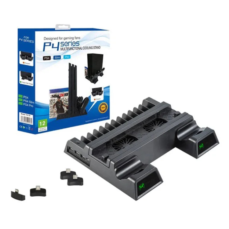 Suporte com Ventoinha de Arrefecimento para PS4 / PS4 Slim / PS4 Pro Consola Vertical com Carregador Duplo para Comandos, JL-P1908
