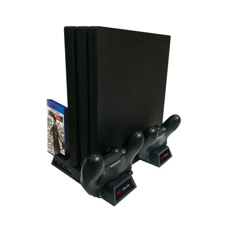 Suporte com Ventoinha de Arrefecimento para PS4 / PS4 Slim / PS4 Pro Consola Vertical com Carregador Duplo para Comandos, JL-P1908