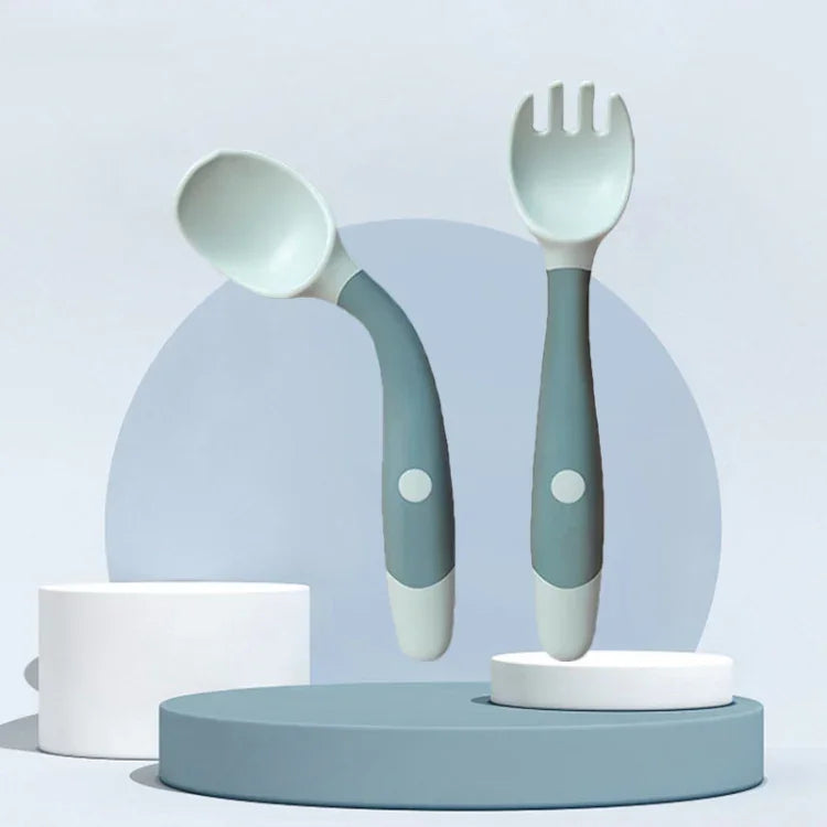 Talheres de Treino para Crianças, Colher de Silicone Flexível e Macia para Bebé, Verde